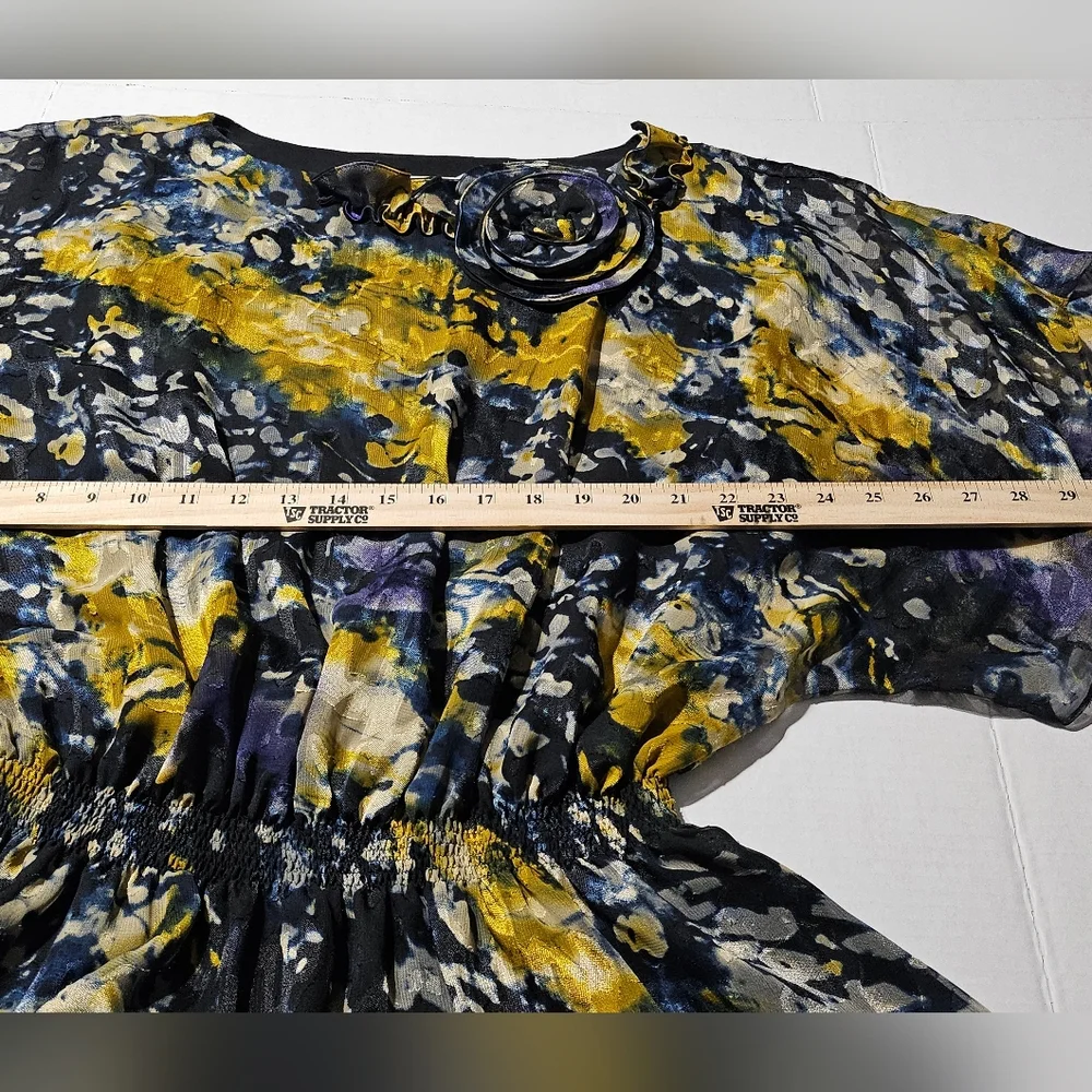 Vtg Jeanne Alexander Abstract Blouse Gathered Mid-Section Open Sleeve Womens Med - Picture 4 of 9